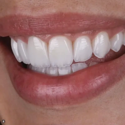 Resultado frontal de transformação estética do sorriso
