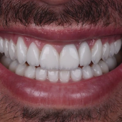 Resultado lateral de transformação estética do sorriso